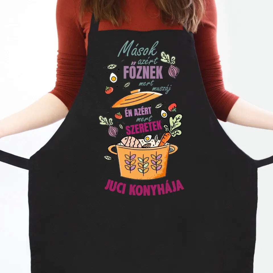 Szeretek főzni feliratos fekete kötény