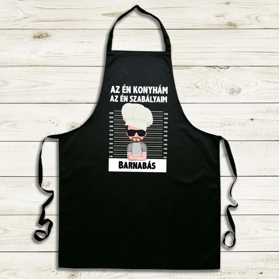 Az én konyhám az én szabályaim fekete férfi kötény