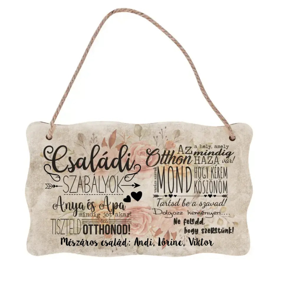 Családi ajándék egyedi neves ajtódísz fali dekor tábla - Az otthon az a hely
