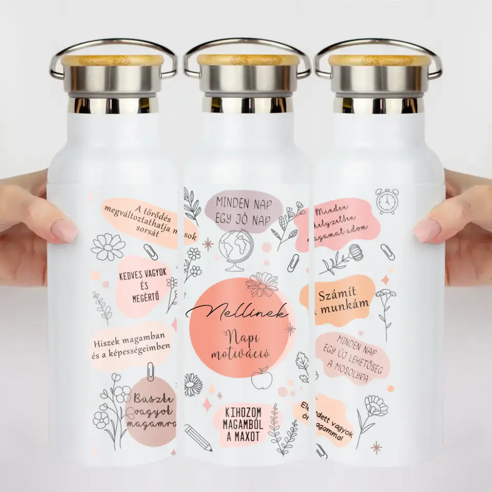 Bambusz fedeles szerkeszthető napi motivációs kulacs