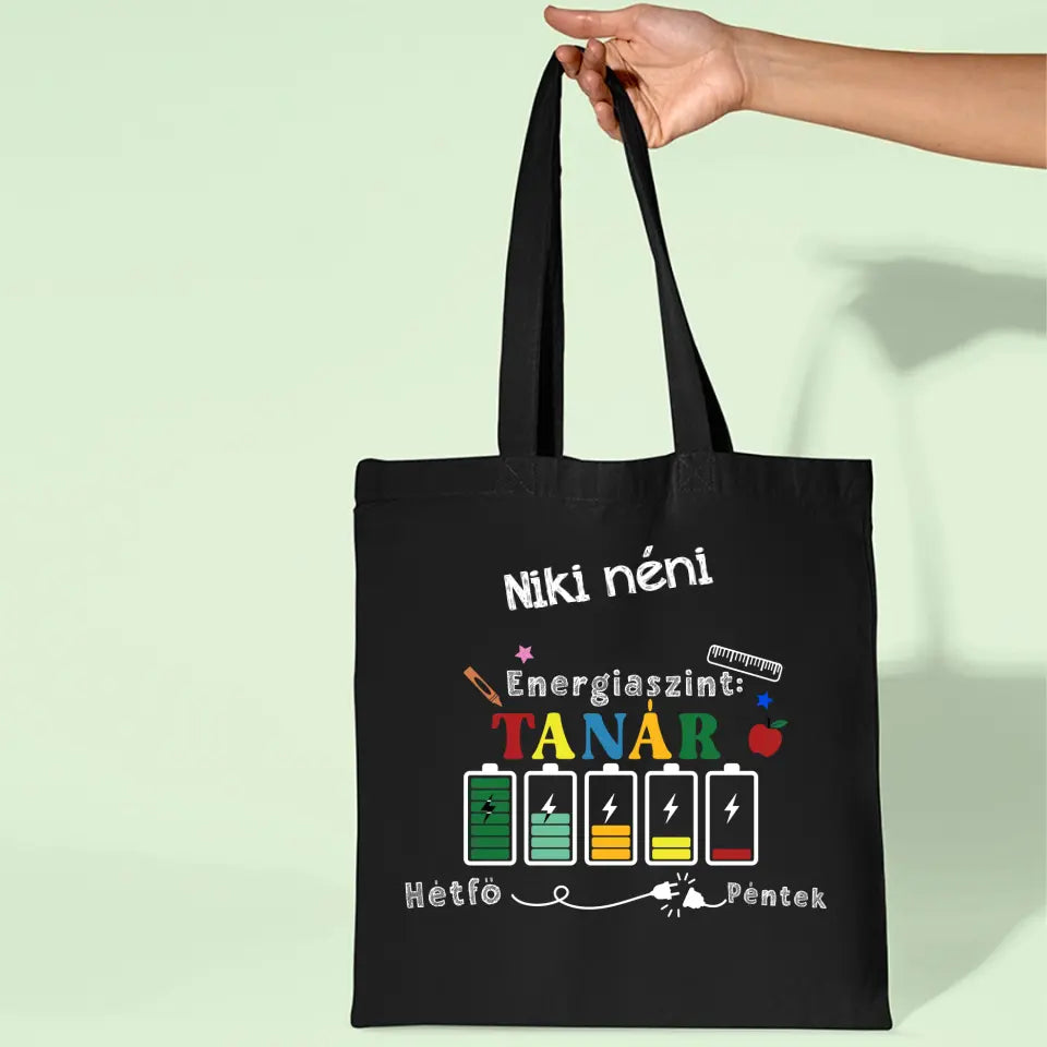 Energiaszint jelző vászontáska tanároknak