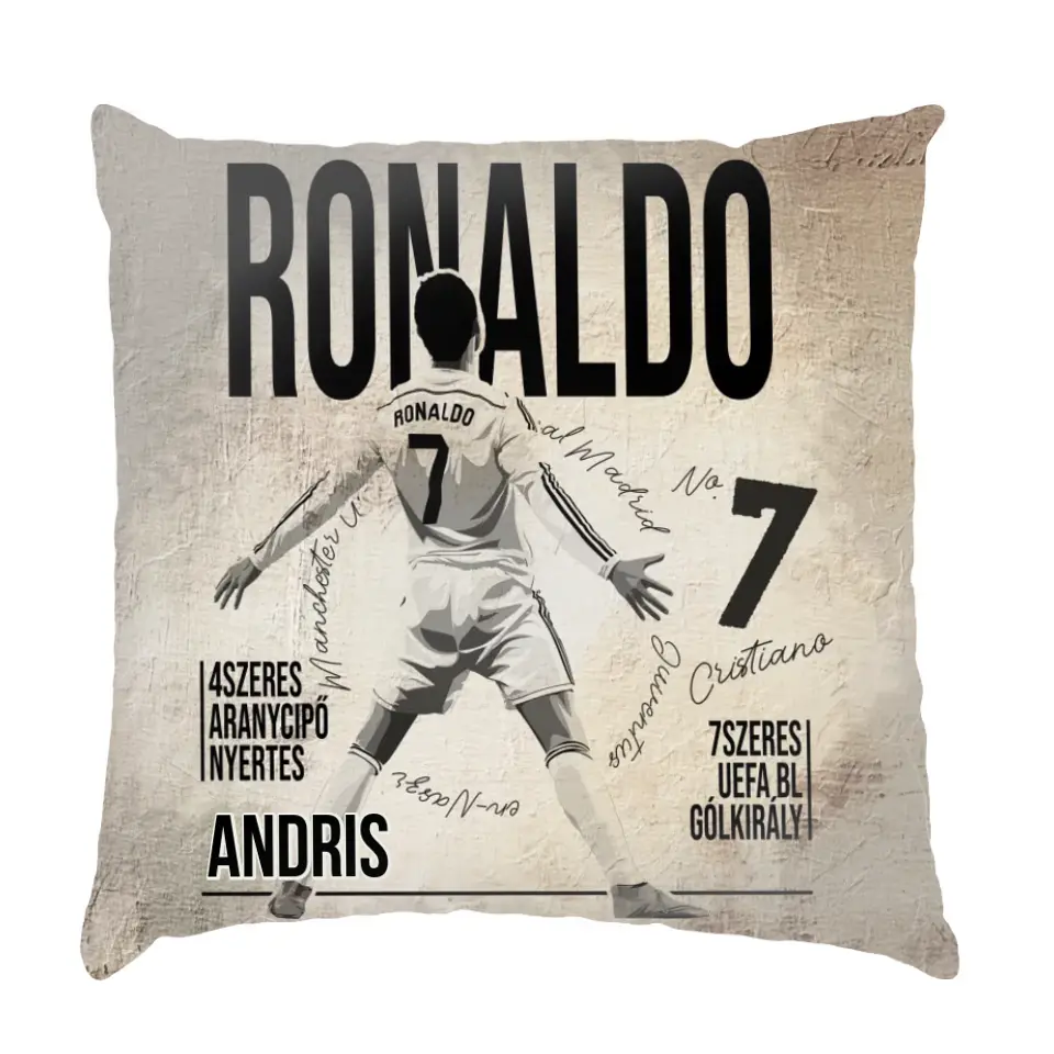 Személyre szabható Ronaldo focis ajándék párna gyerekeknek - egyedi névvel