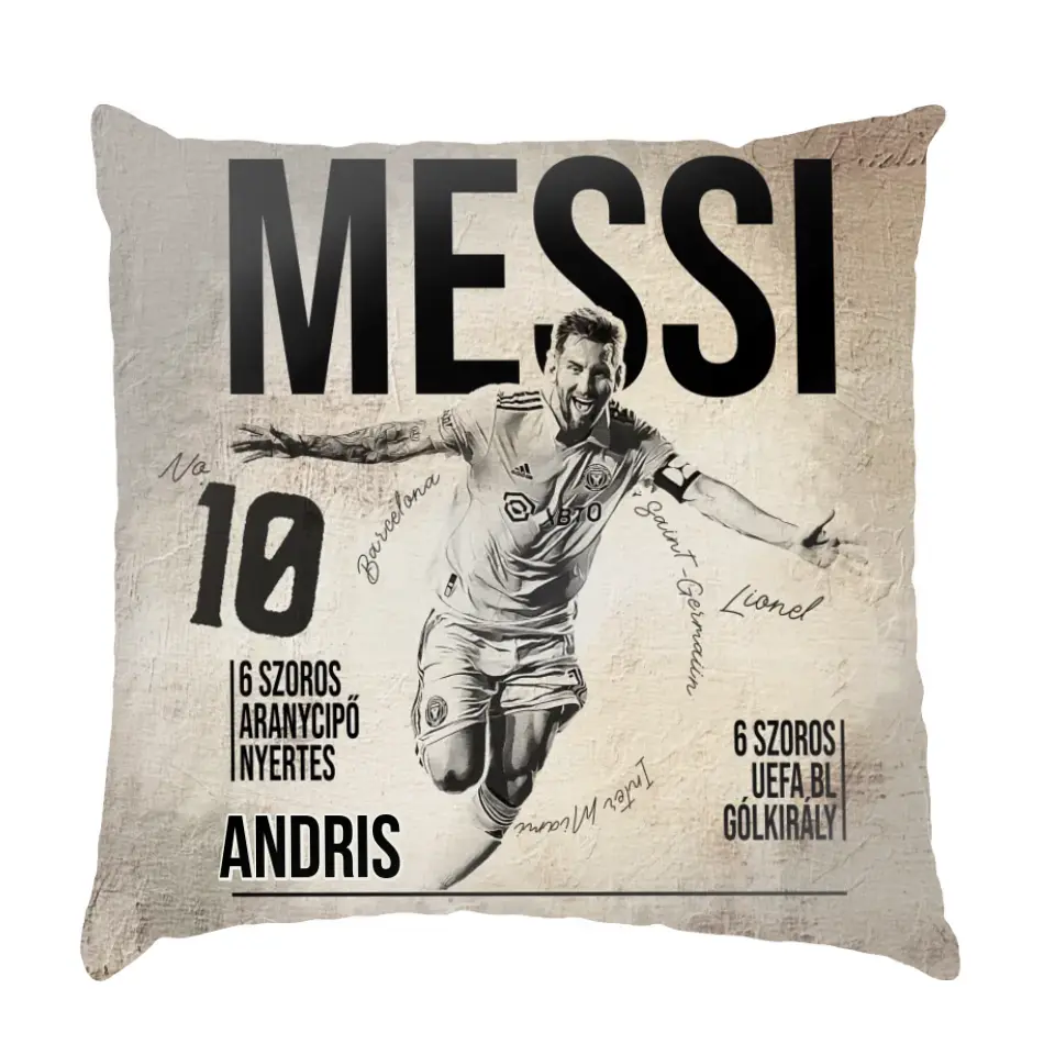 Személyre szabható Messi focis ajándék párna gyerekeknek - egyedi névvel