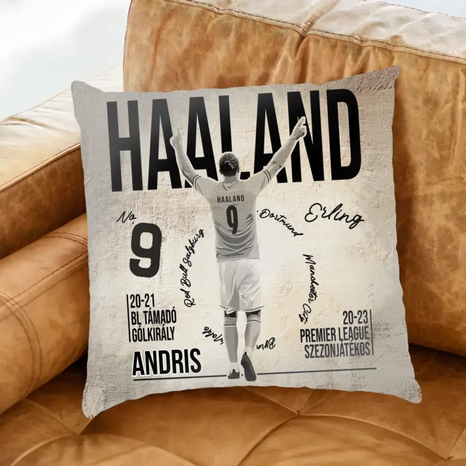 Személyre szabható Haaland focis ajándék párna gyerekeknek - egyedi névvel