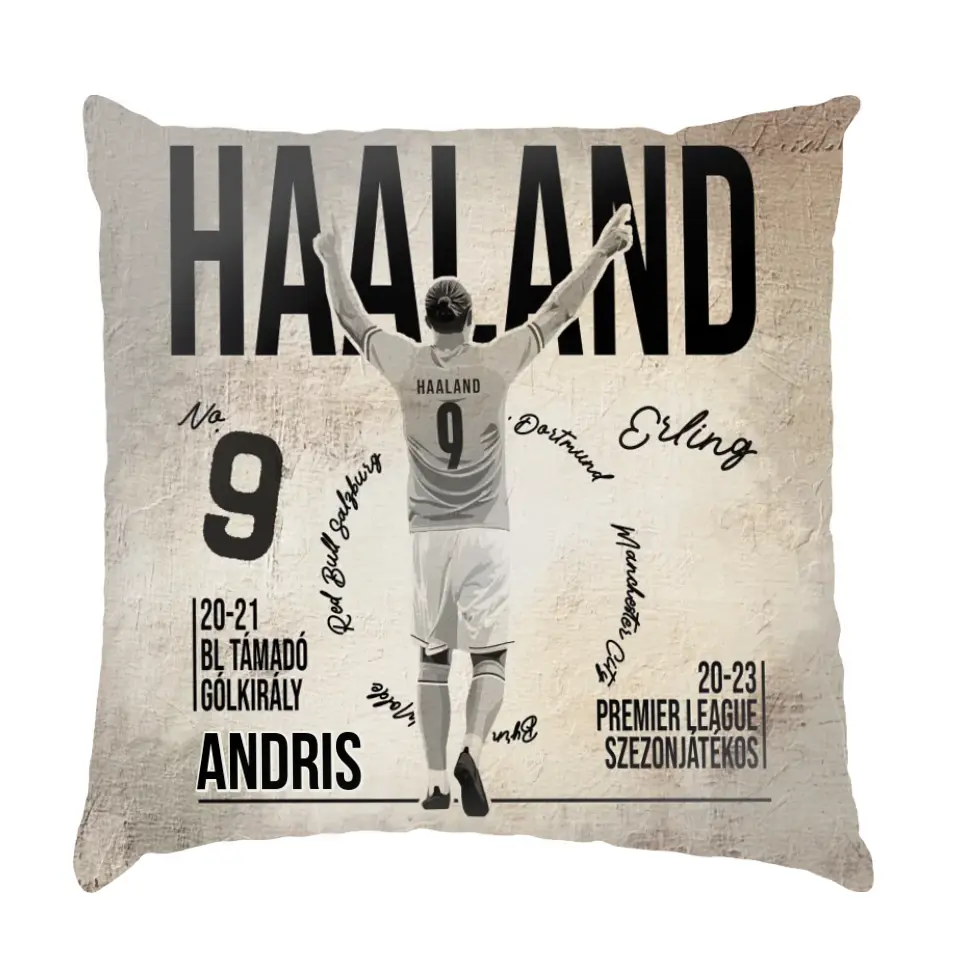 Személyre szabható Haaland focis ajándék párna gyerekeknek - egyedi névvel