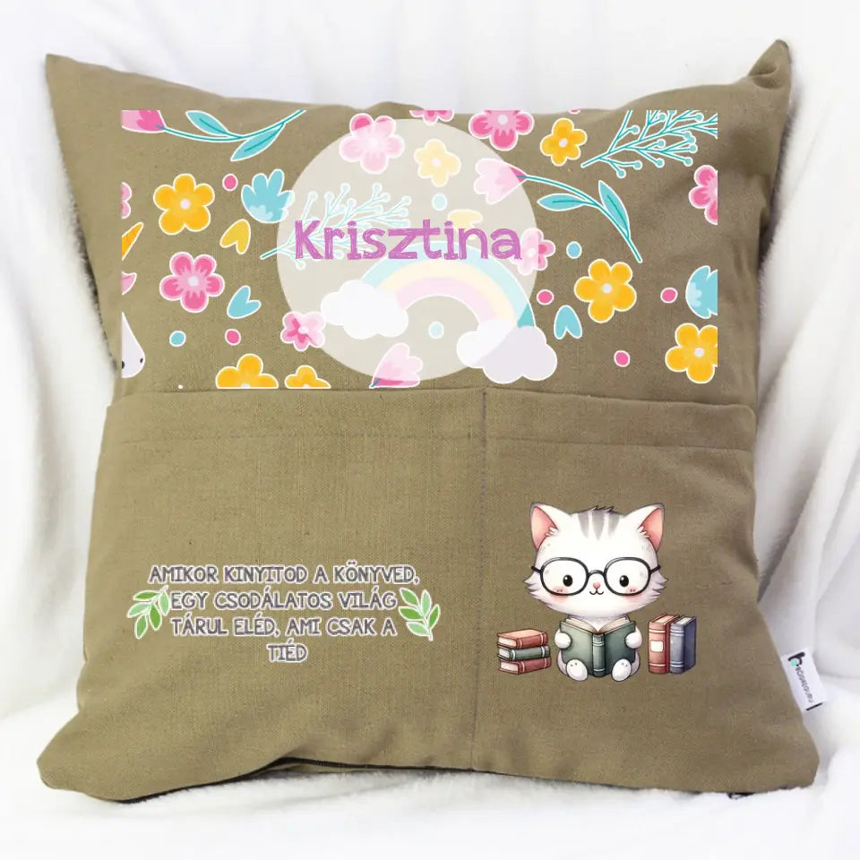 Személyre szabható olvasós zsebes párna Lányoknak egyedi névvel