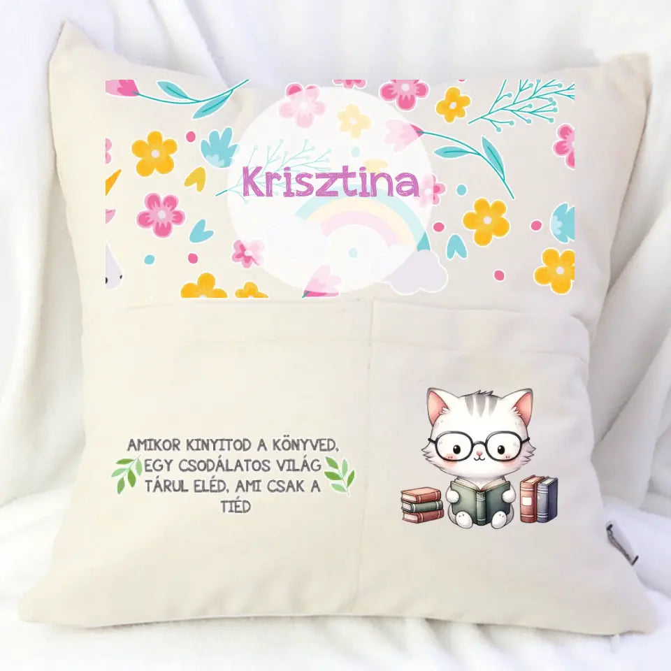 Személyre szabható olvasós zsebes párna Lányoknak egyedi névvel