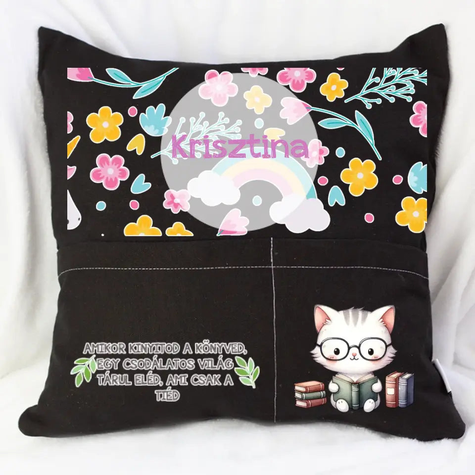 Személyre szabható olvasós zsebes párna Lányoknak egyedi névvel
