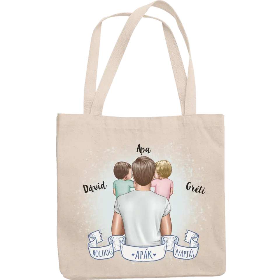 Apák napi ajándék - Szerkeszthető karakteres egyedi vászontáska apáknak