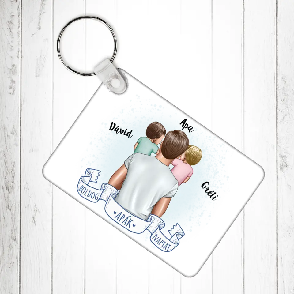 Apák napi ajándék - Szerkeszthető karakteres egyedi kulcstartó apáknak