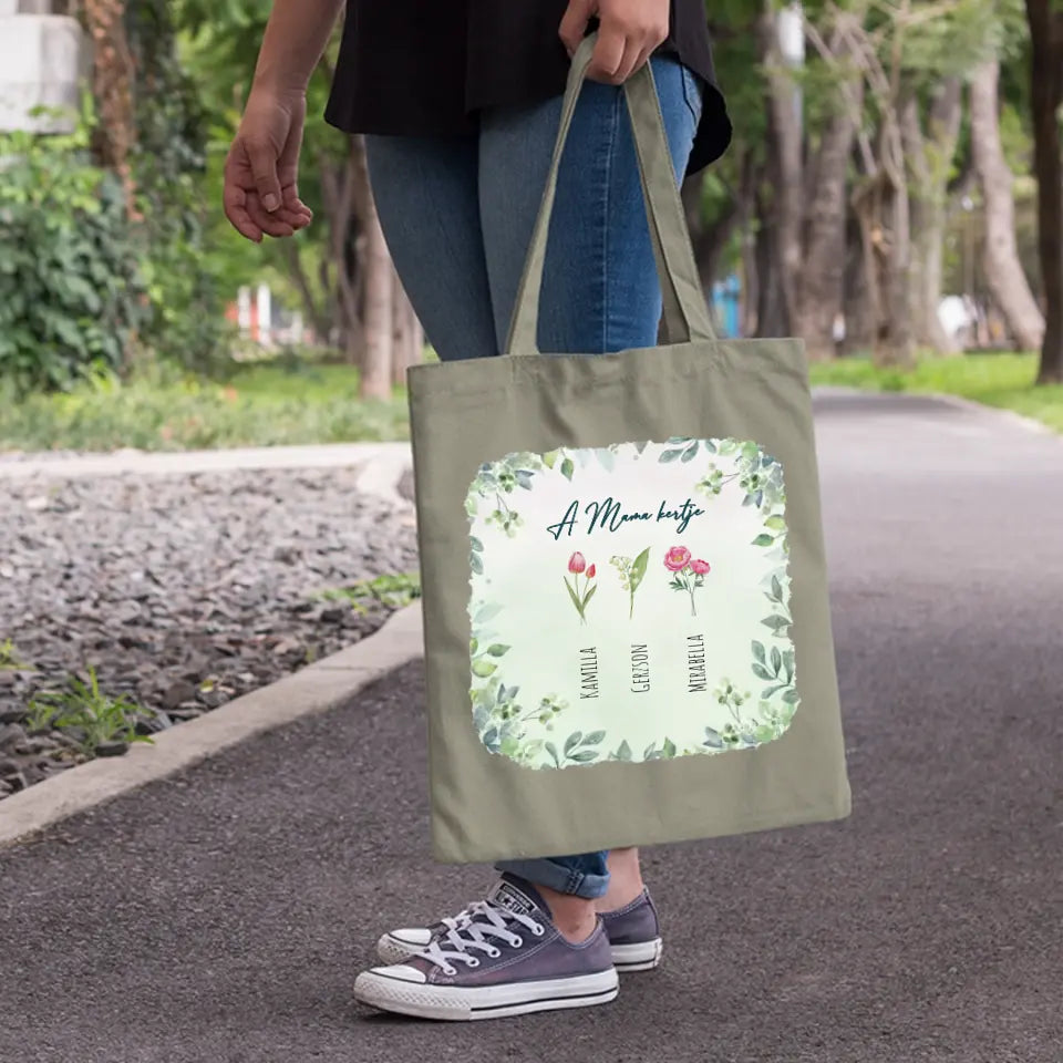 A Mama kertje szerkeszthető, egyedi neves vászontáska Nagymamáknak