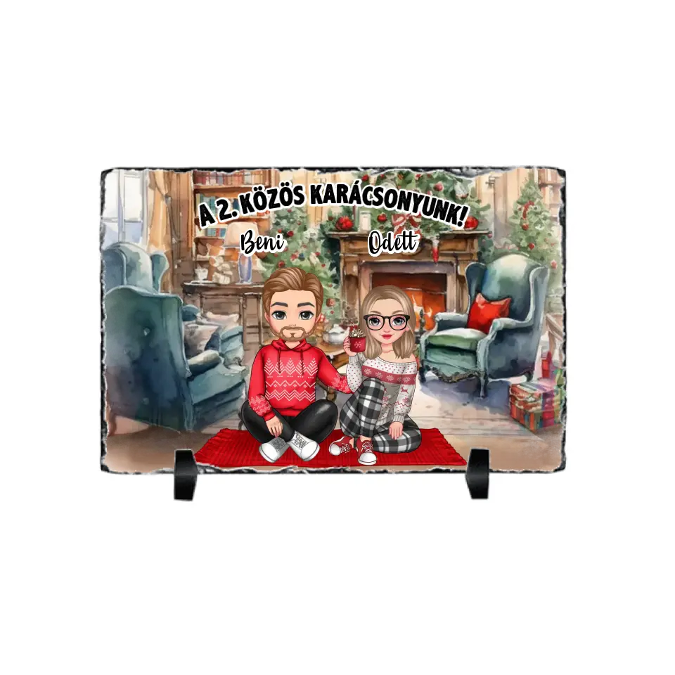 Egyedi karácsonyi ajándék pároknak - szerkeszthető karakteres gránitlap