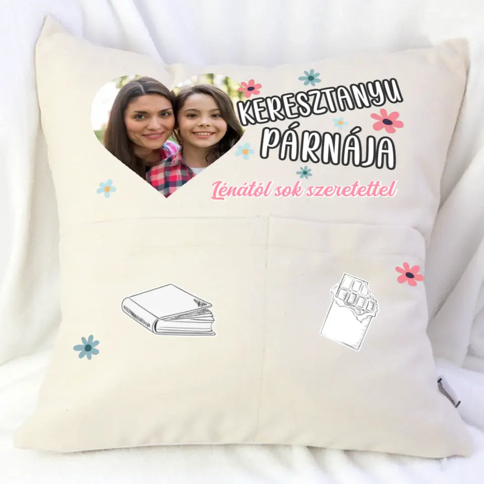 Egyedi fényképes ajándék zsebes párna Keresztanyáknak