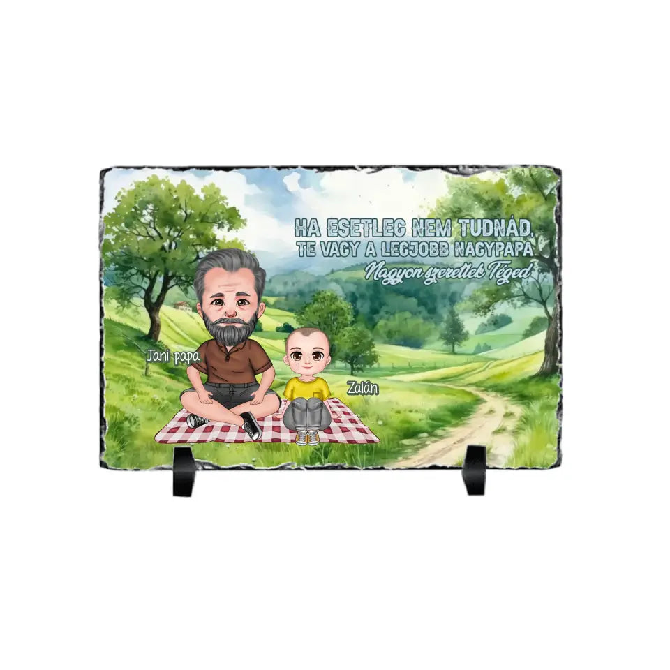 Apák napi ajándék nagypapáknak - Te vagy a legjobb nagypapa gránitkép szerkeszthető karakterekkel