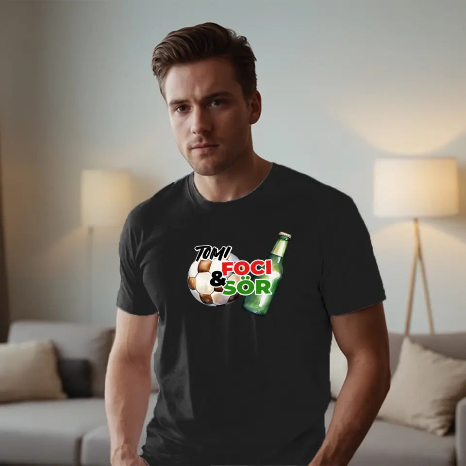 Foci és sör meccsnézős férfi póló
