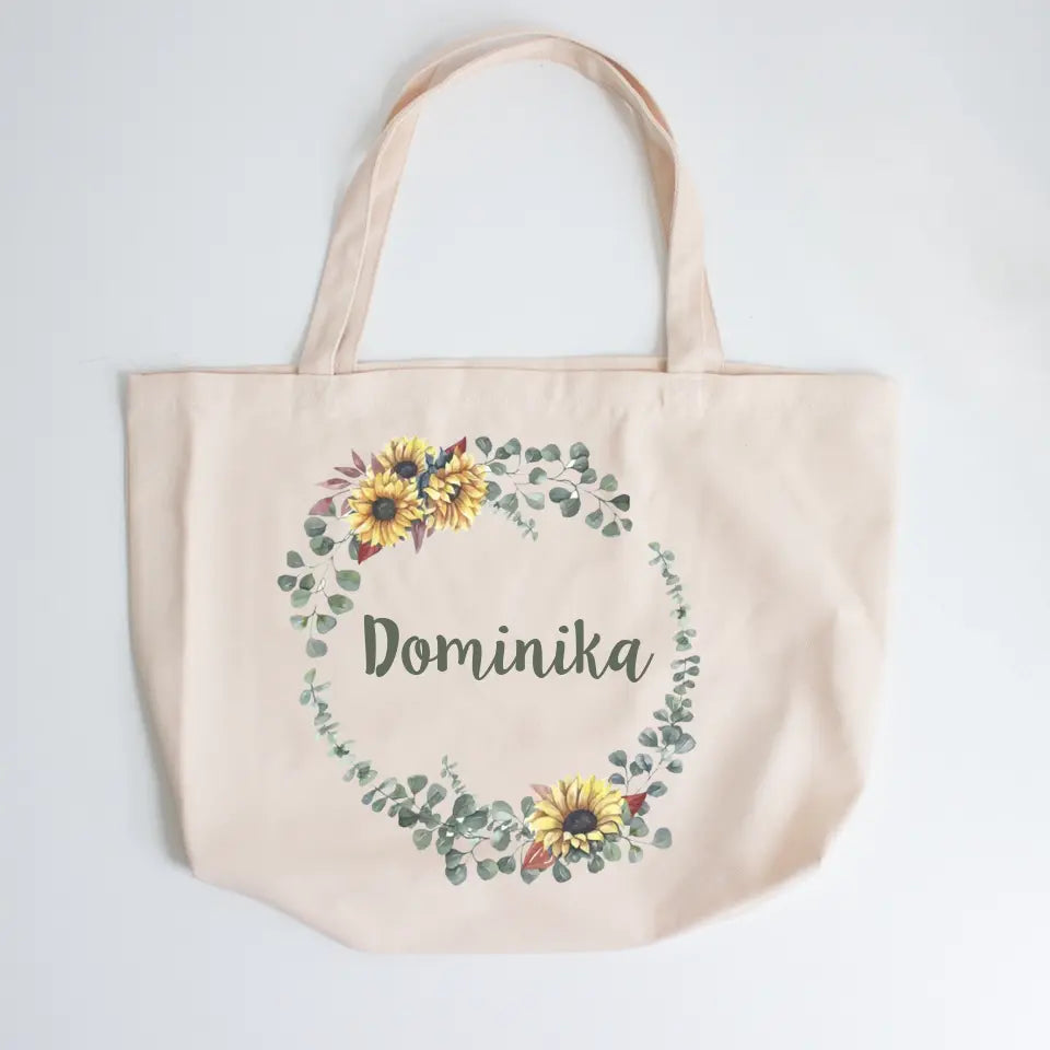 Virág keretes egyedi neves nagy méretű vászontáska