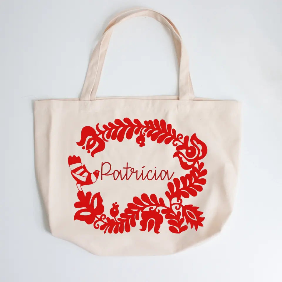 Egyedi neves népmese motívumos nagy méretű vászontáska