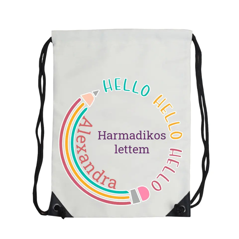 Szerkeszthető feliratos tornazsák gyerekeknek iskolakezdésre