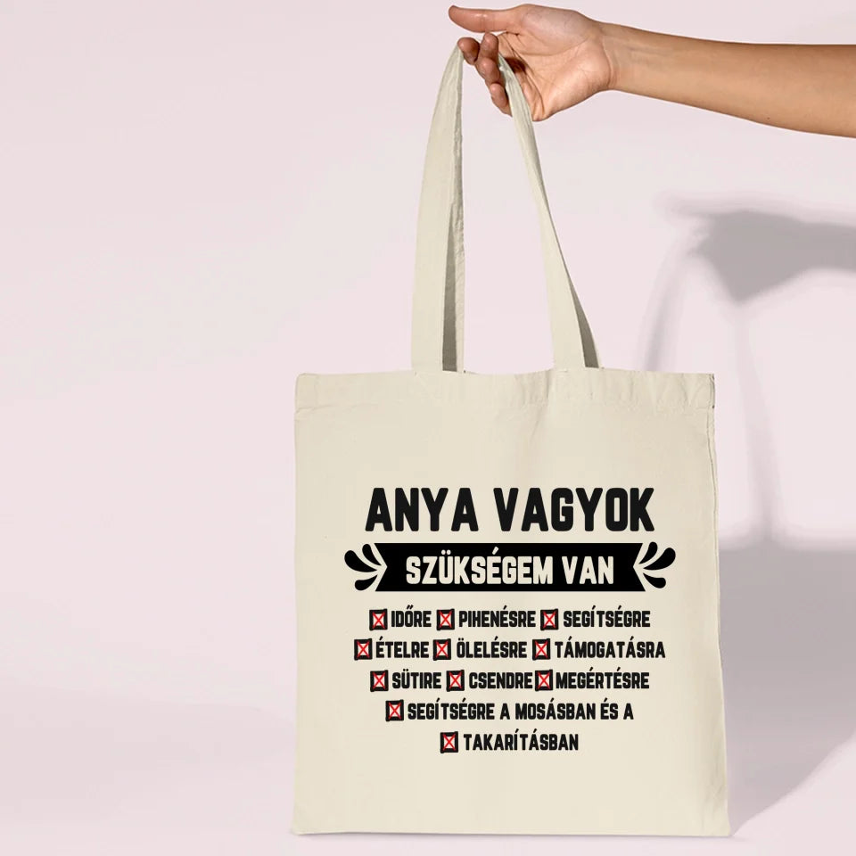 Ajándék anyukáknak-Anya vagyok egyedi vászontáska