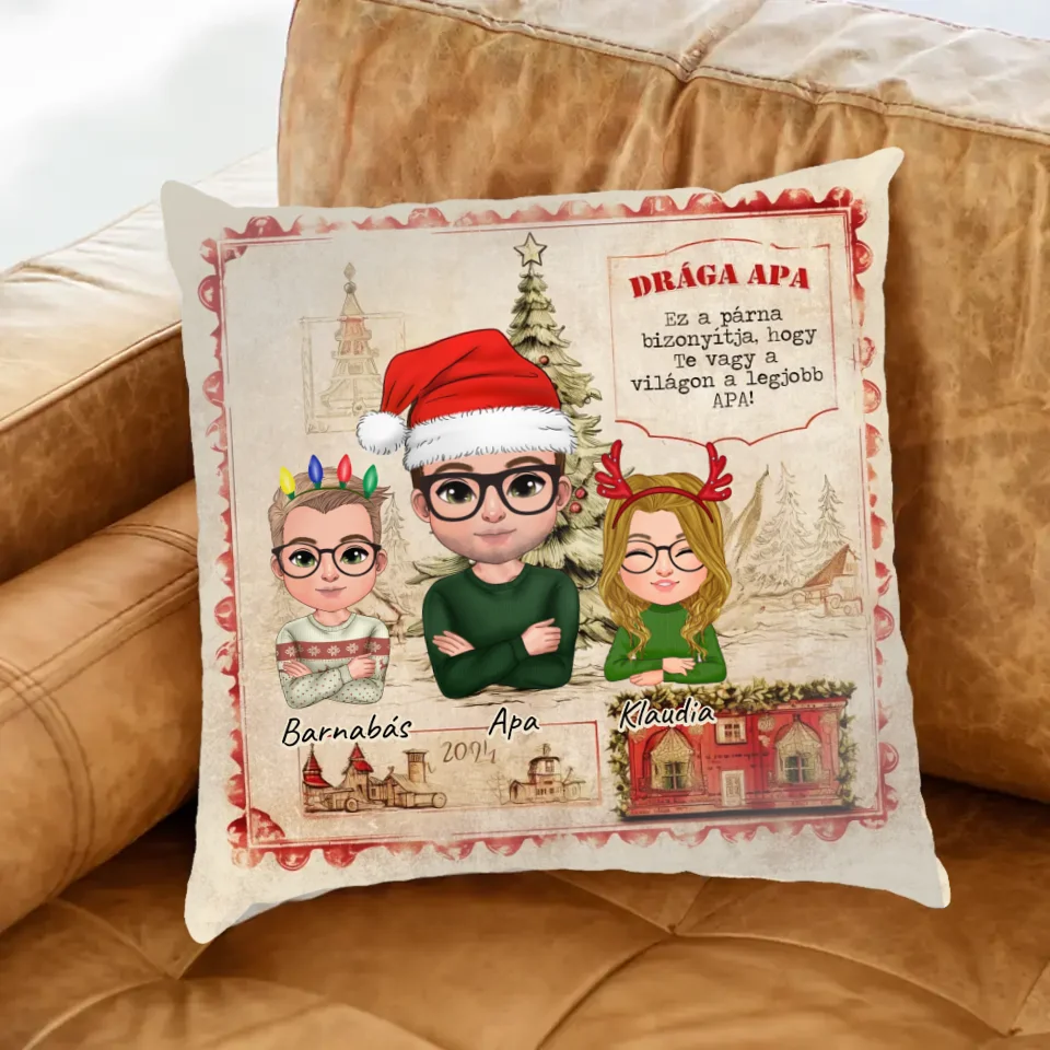 Személyre szabható karácsonyi ajándék párna apáknak fullprint nyomattal