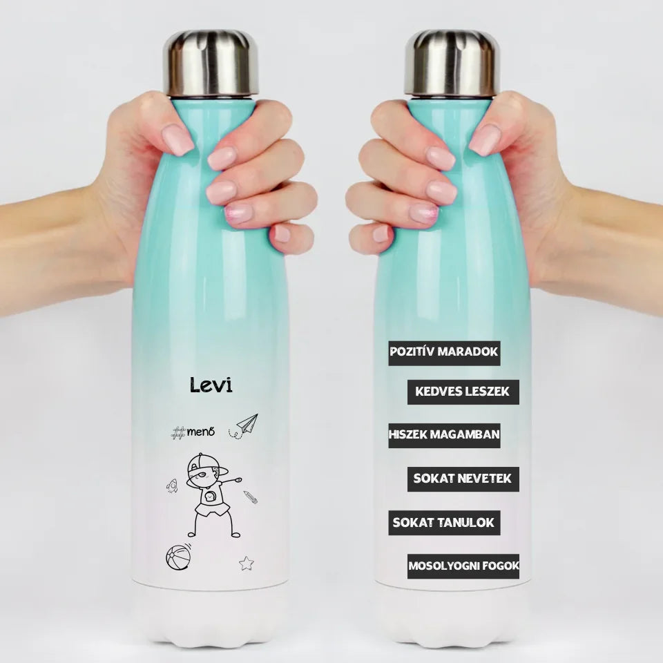 Színátmenetes rajzolt kulacs gyerekeknek pozitív üzenetekkel