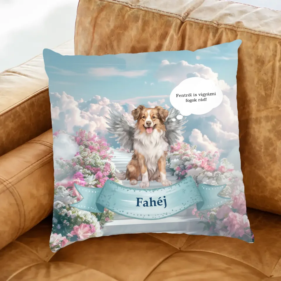 Angyal kutyusos Fullprint párna egyedi névvel és üzenettel