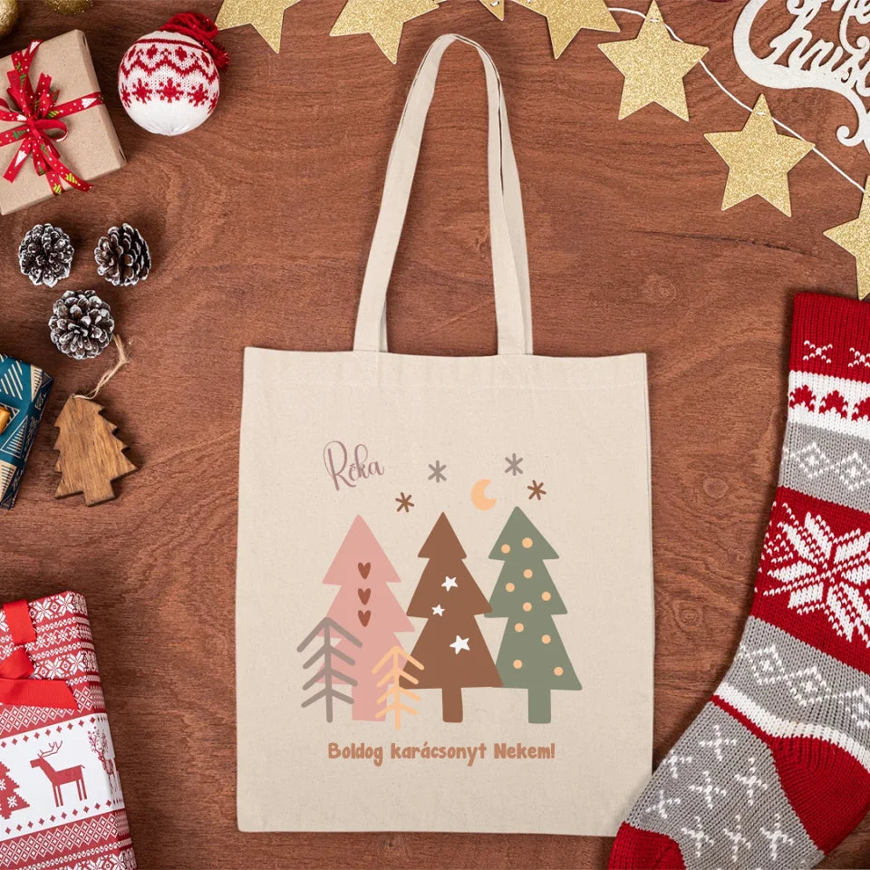 Karácsonyi pasztell vászontáska névvel