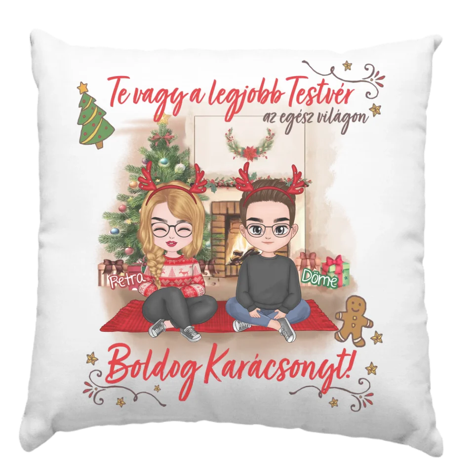 Egyedi karácsonyi ajándék testvéreknek - legjobb testvér párna felnőtt cuki karakterekkel