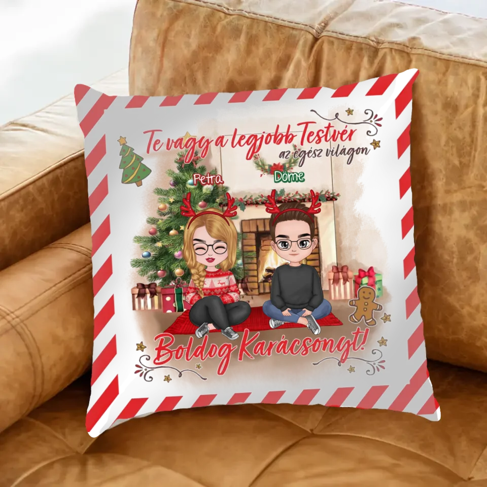 Egyedi karácsonyi ajándék testvéreknek - legjobb testvér párna felnőtt cuki karakterekkel