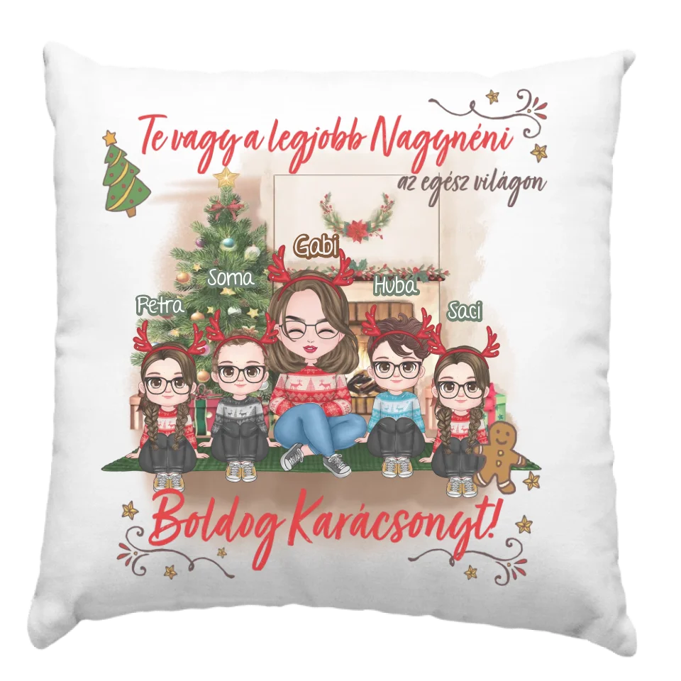 Egyedi karácsonyi ajándék nagynéniknek - cuki karakteres legjobb nagynéni párna