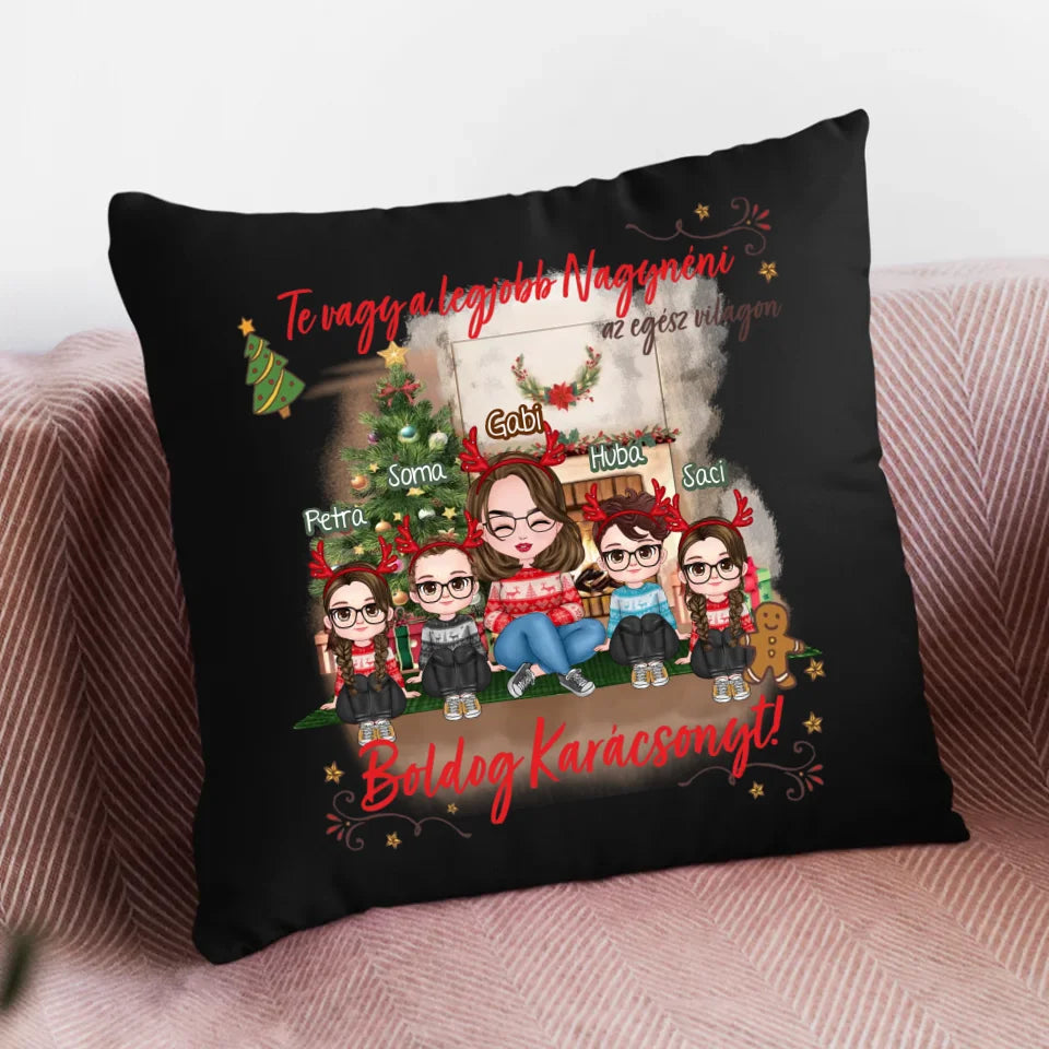 Egyedi karácsonyi ajándék nagynéniknek - cuki karakteres legjobb nagynéni párna