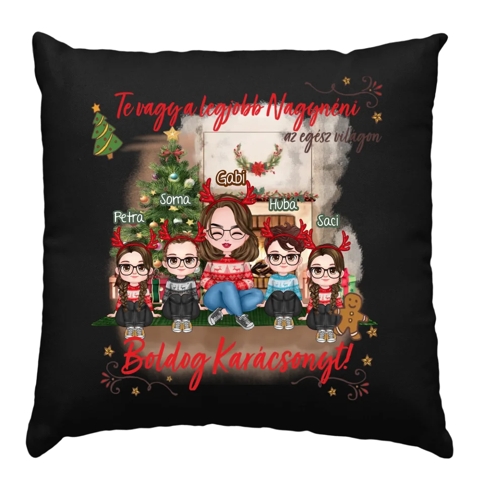 Egyedi karácsonyi ajándék nagynéniknek - cuki karakteres legjobb nagynéni párna