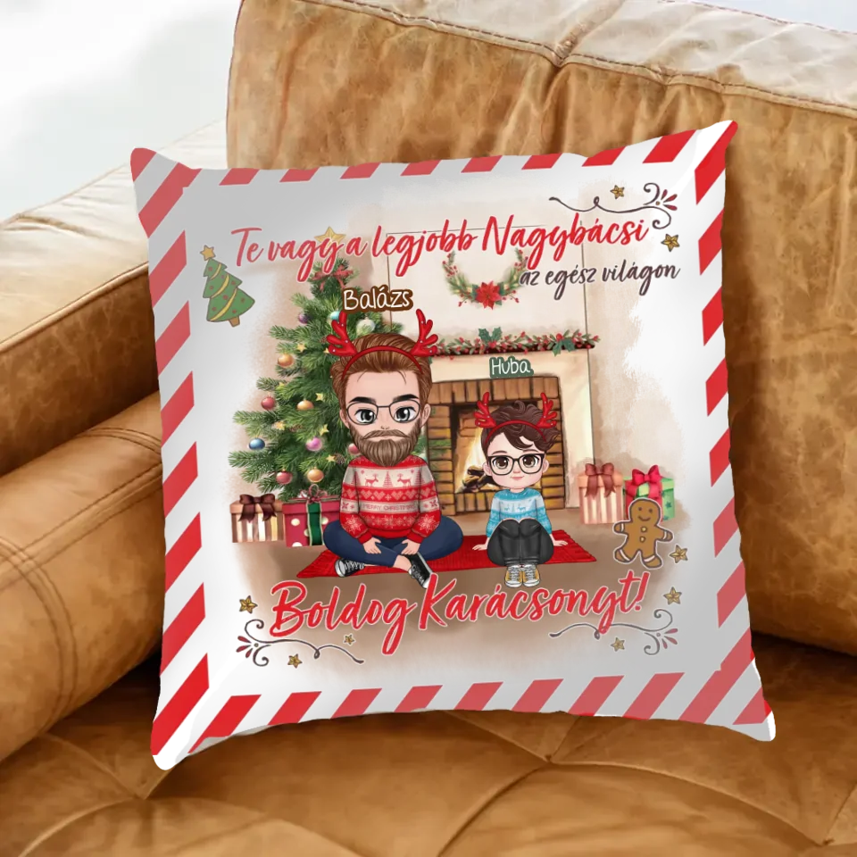 Egyedi karácsonyi ajándék nagybácsiknak - cuki karakteres legjobb nagybácsi párna