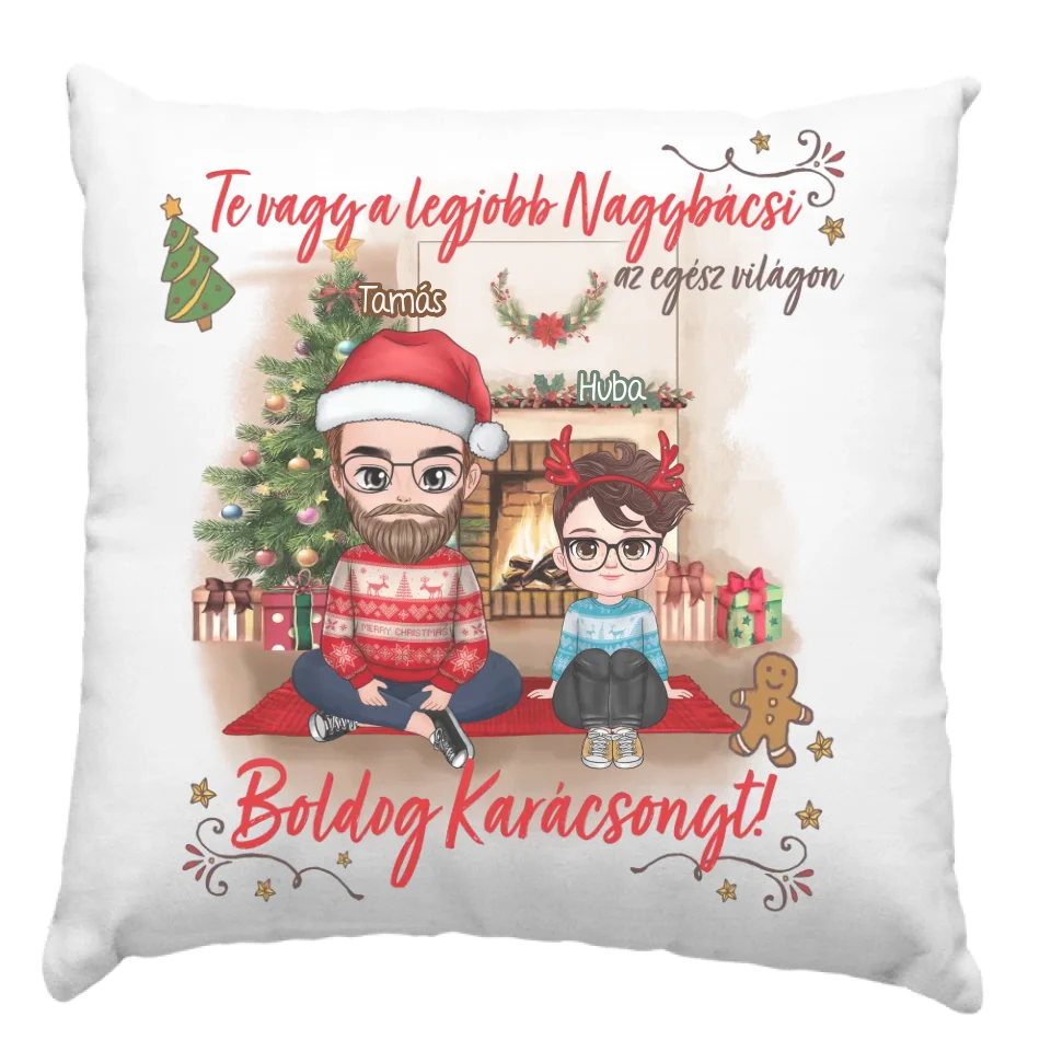 Egyedi karácsonyi ajándék nagybácsiknak - cuki karakteres legjobb nagybácsi párna