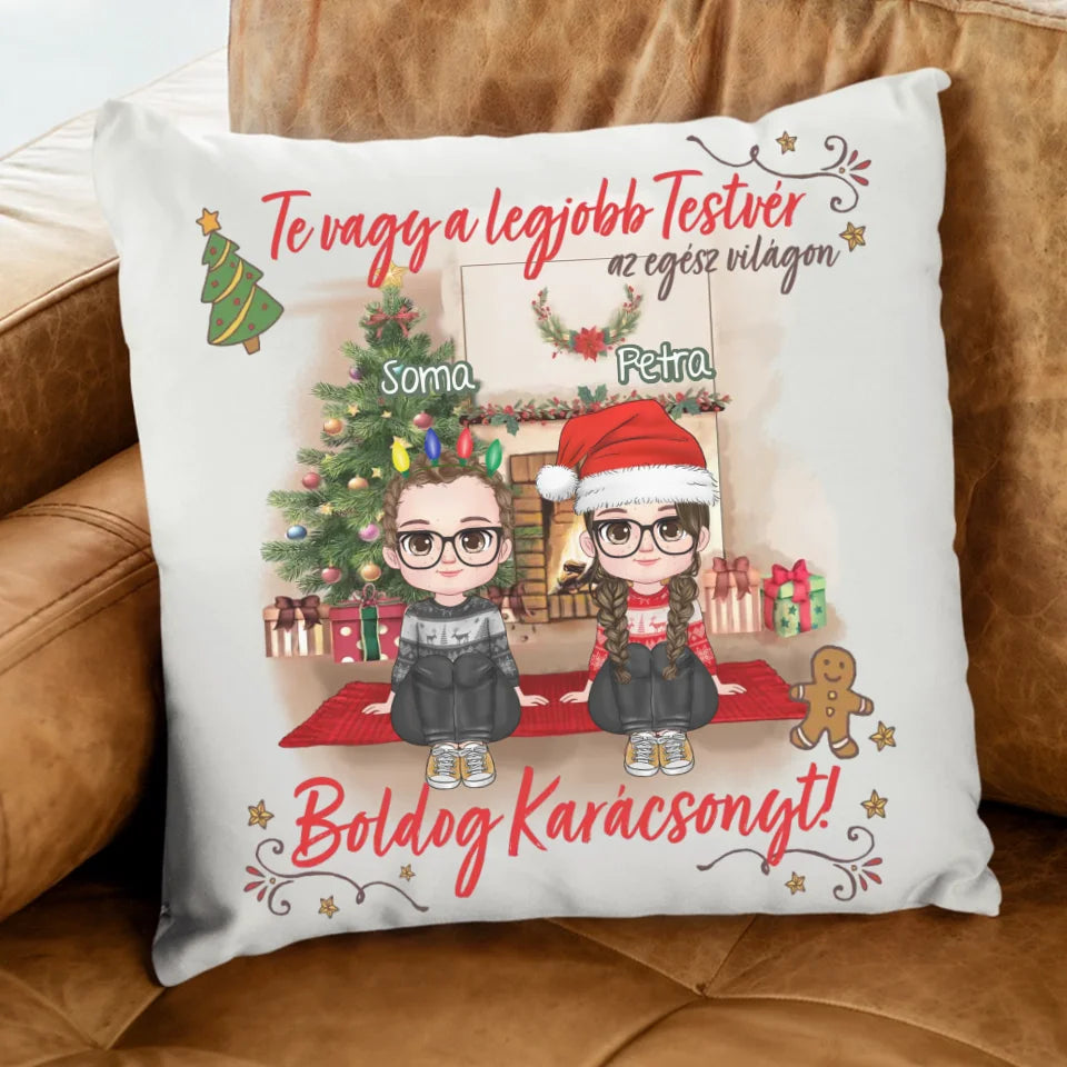 Egyedi karácsonyi ajándék testvéreknek - legjobb testvér párna cuki gyerek karakterekkel