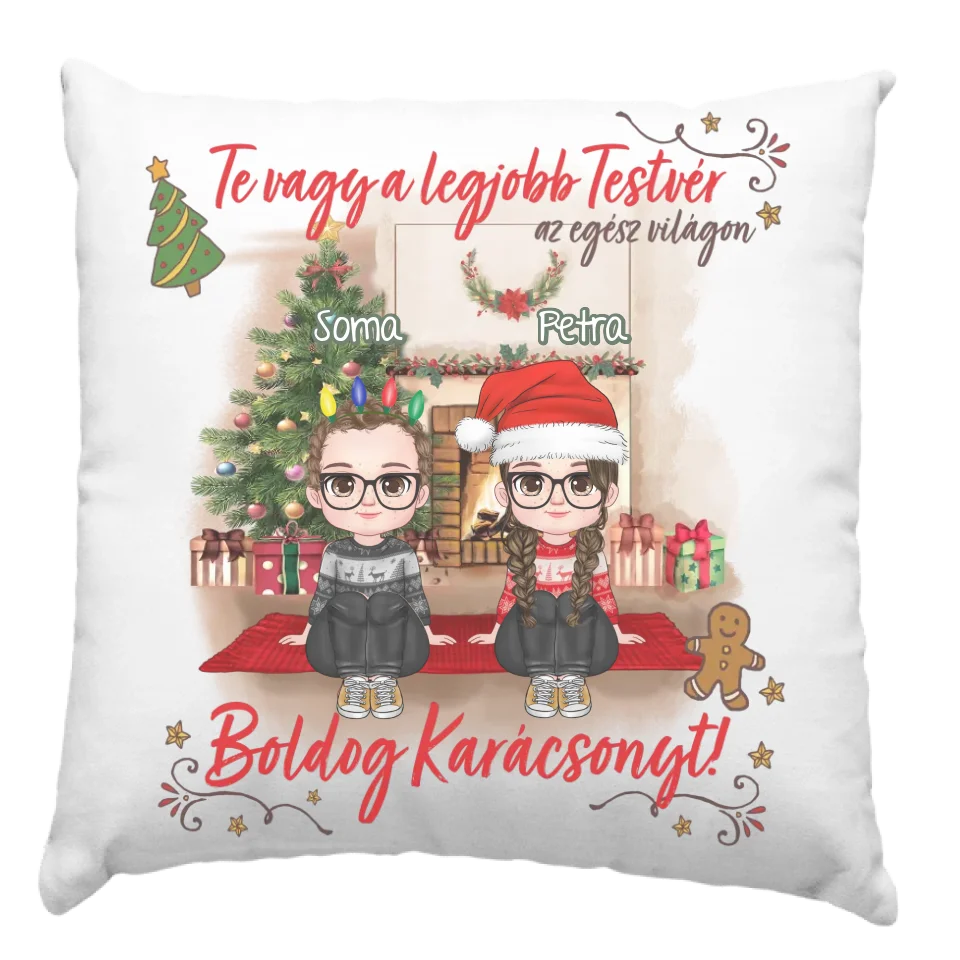 Egyedi karácsonyi ajándék testvéreknek - legjobb testvér párna cuki gyerek karakterekkel