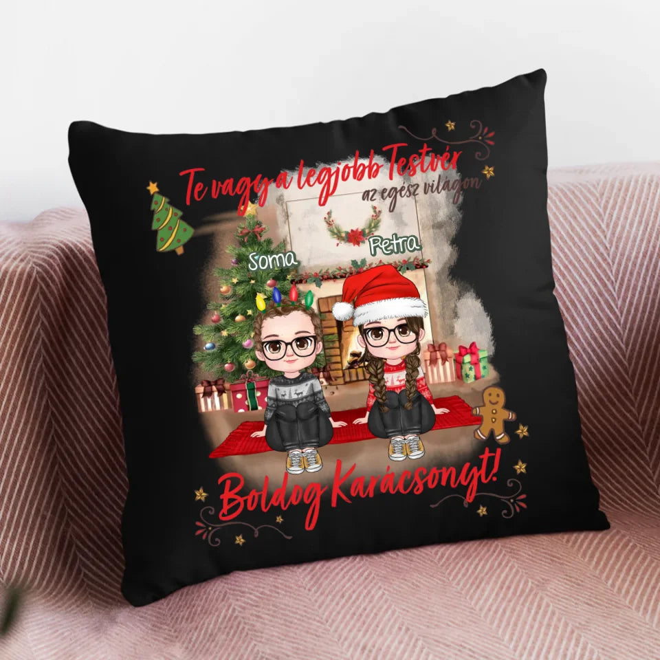Egyedi karácsonyi ajándék testvéreknek - legjobb testvér párna cuki gyerek karakterekkel