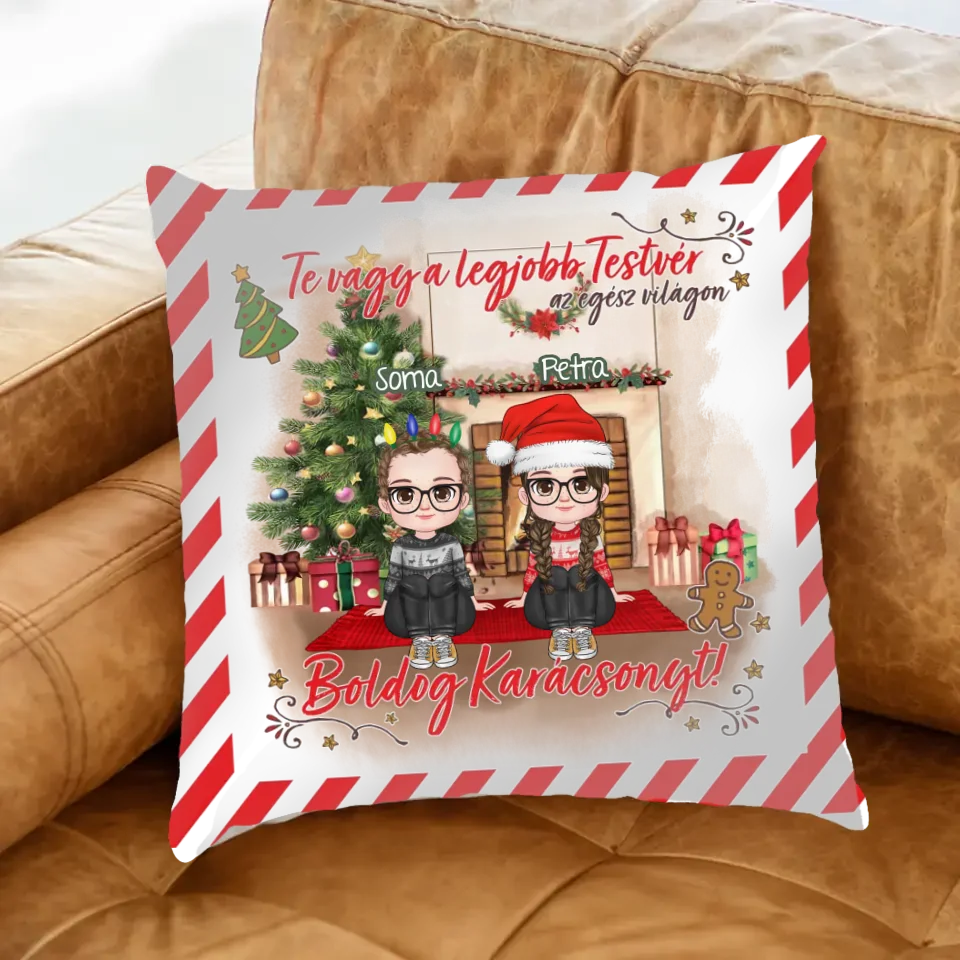 Egyedi karácsonyi ajándék testvéreknek - legjobb testvér párna cuki gyerek karakterekkel