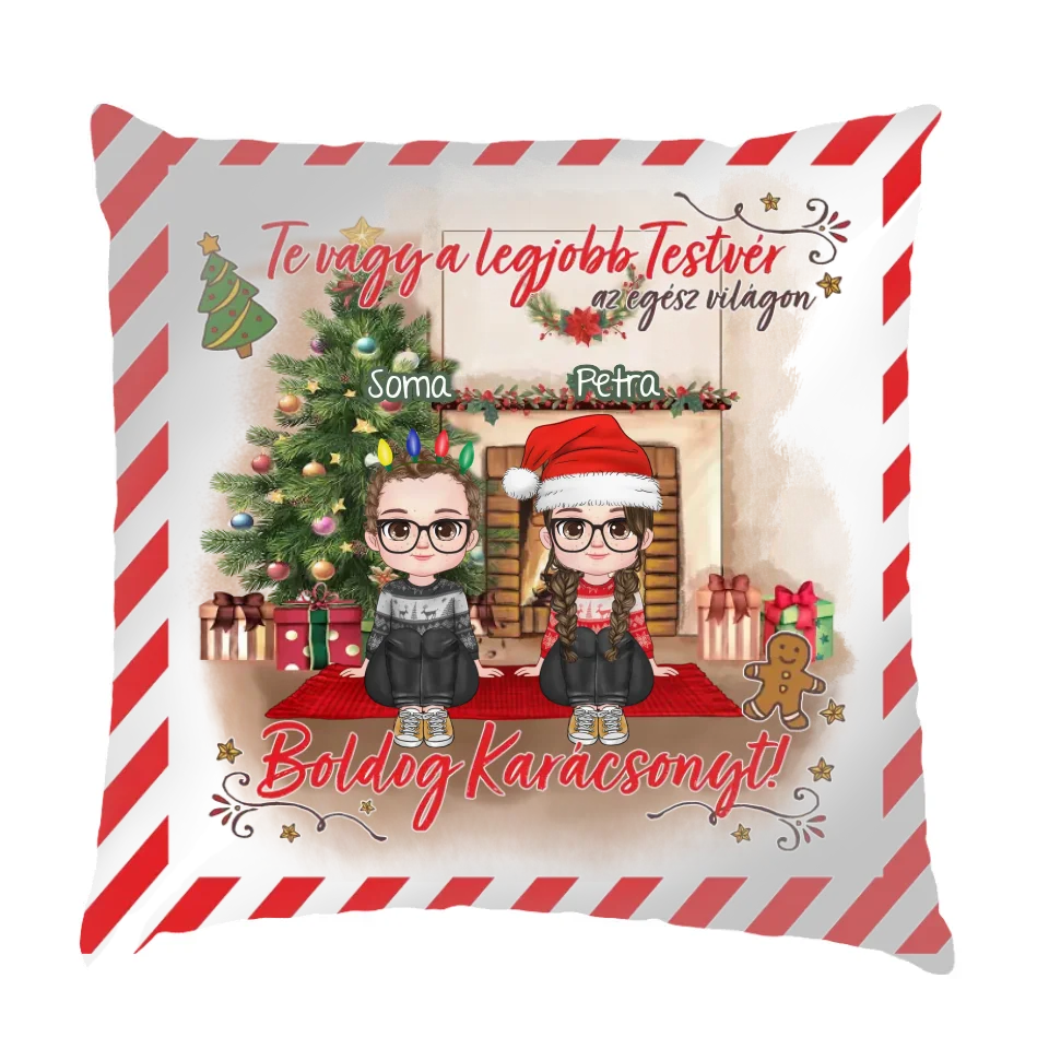 Egyedi karácsonyi ajándék testvéreknek - legjobb testvér párna cuki gyerek karakterekkel