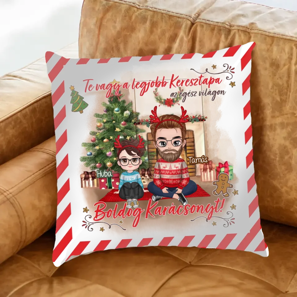 Egyedi karácsonyi ajándék keresztapáknak - cuki karakteres legjobb keresztapa párna