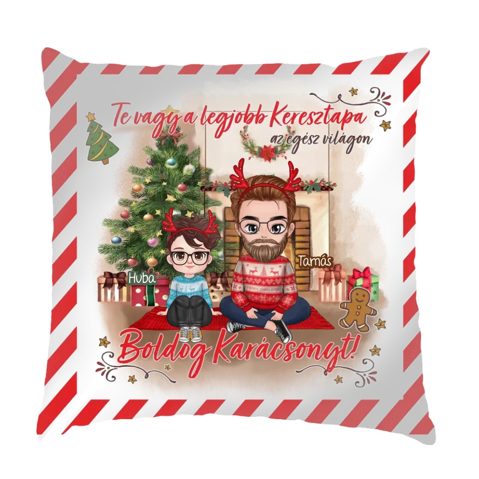 Egyedi karácsonyi ajándék keresztapáknak - cuki karakteres legjobb keresztapa párna