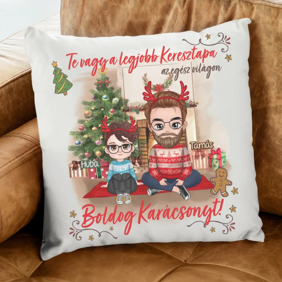 Egyedi karácsonyi ajándék keresztapáknak - cuki karakteres legjobb keresztapa párna