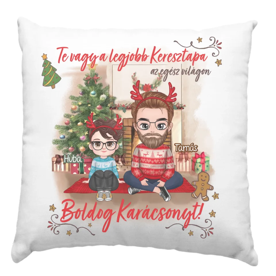 Egyedi karácsonyi ajándék keresztapáknak - cuki karakteres legjobb keresztapa párna