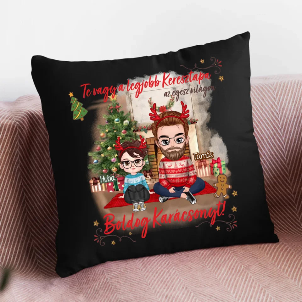 Egyedi karácsonyi ajándék keresztapáknak - cuki karakteres legjobb keresztapa párna