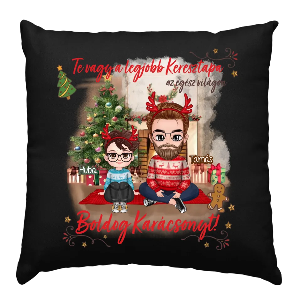 Egyedi karácsonyi ajándék keresztapáknak - cuki karakteres legjobb keresztapa párna