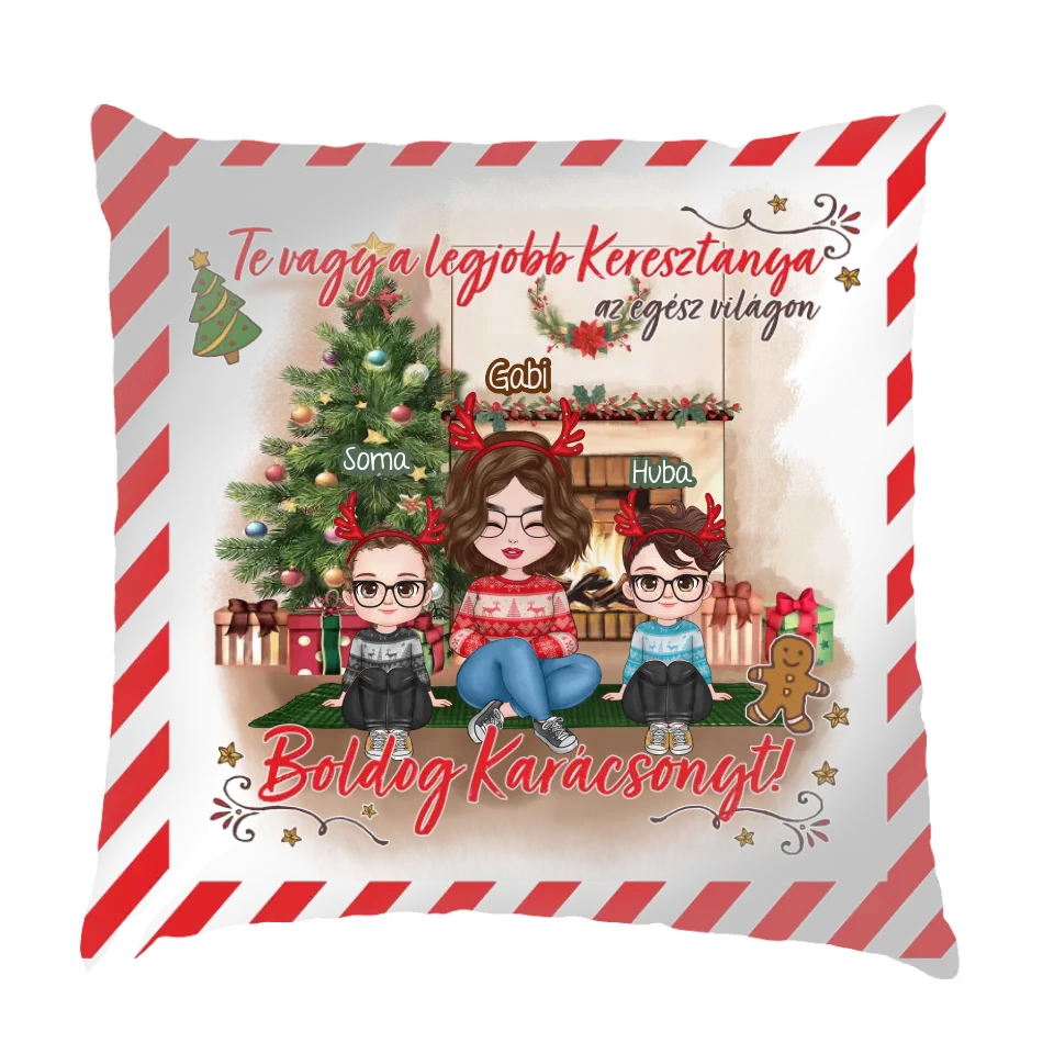 Egyedi karácsonyi ajándék keresztanyának - cuki karakteres legjobb keresztanya párna