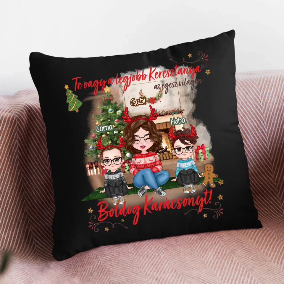 Egyedi karácsonyi ajándék keresztanyának - cuki karakteres legjobb keresztanya párna