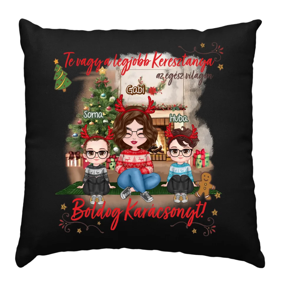 Egyedi karácsonyi ajándék keresztanyának - cuki karakteres legjobb keresztanya párna