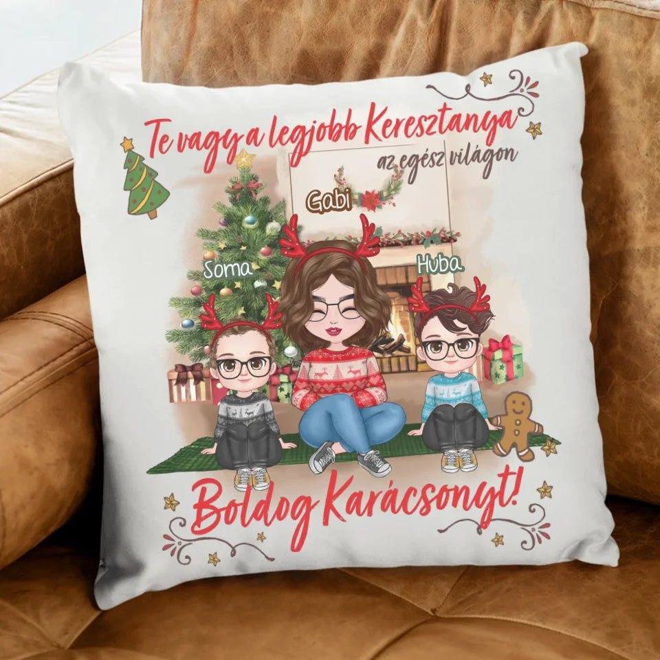 Egyedi karácsonyi ajándék keresztanyának - cuki karakteres legjobb keresztanya párna