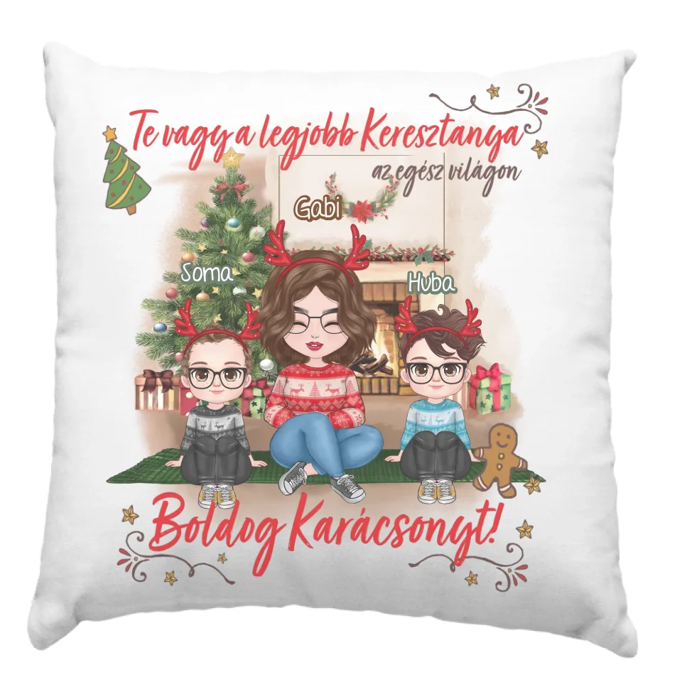 Egyedi karácsonyi ajándék keresztanyának - cuki karakteres legjobb keresztanya párna